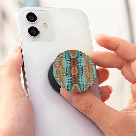 Rust Orange Turquoise Teal Blue Tribal Art Pattern Customized Printed Phone Grip Holder Sockets