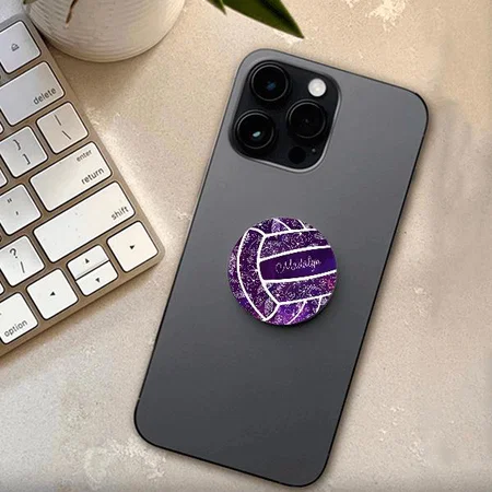 Feathers Flowers Doodle Pattern Purple Customized Printed Phone Grip Holder Sockets
