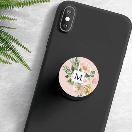Modern Watercolor Pink Flowers Monogram Customized Printed Phone Grip Holder Sockets