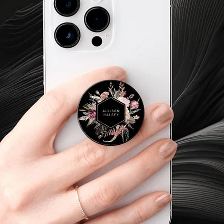 Rustic Elegant Floral with Geometric Frame Customized Printed Phone Grip Holder Sockets