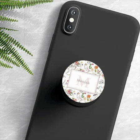Garden Rose Pink Floral Watercolor Monogram Customized Printed Phone Grip Holder Sockets