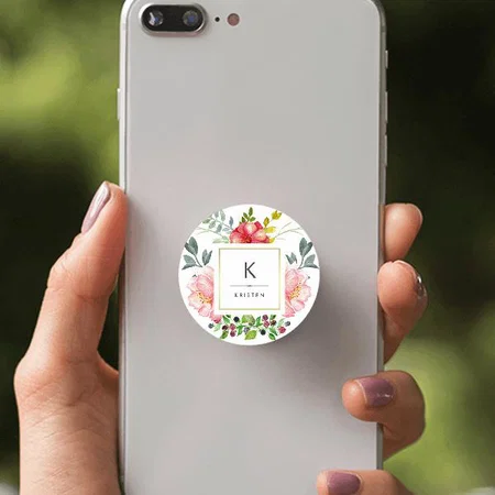 Feminine Trendy Watercolor Peony Flowers Monogram Customized Printed Phone Grip Holder Sockets