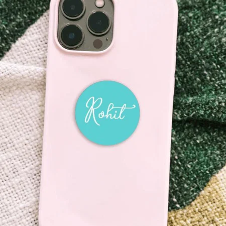 Name on Aqua Blue Background Customized Printed Phone Grip Holder Sockets