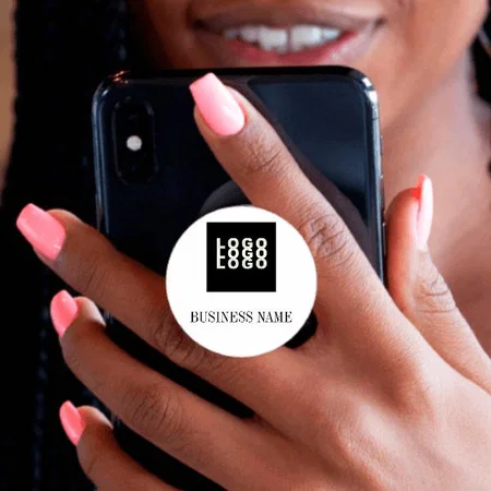 White Business Logo Customized Printed Phone Grip Holder Sockets