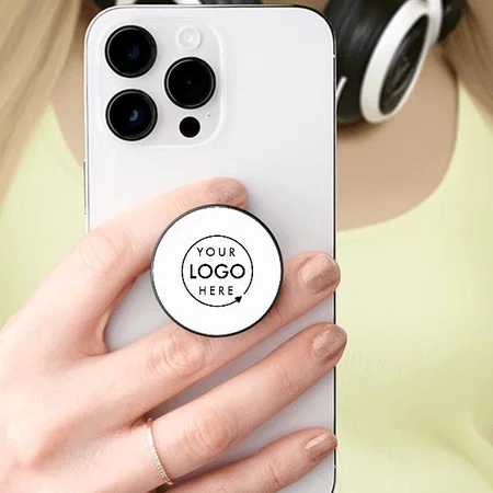 Business Logo Minimal Modern White Customized Printed Phone Grip Holder Sockets