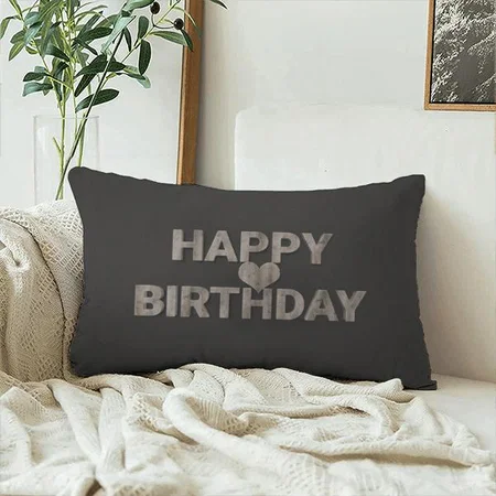Happy Birthday Heart Wooden Text Design Customized Photo Printed Pillow Cover