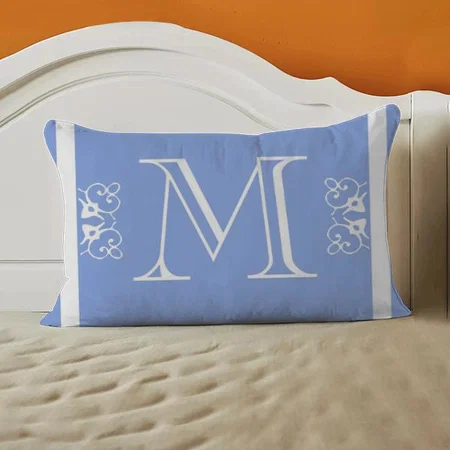 Blue Colored Monogram Customized Photo Printed Pillow Cover