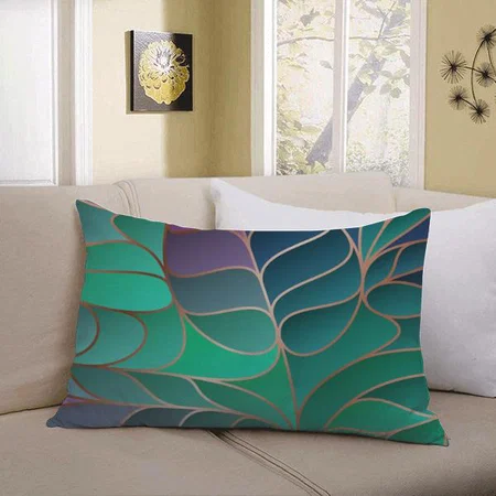 Leaves Aqua, and Purple New Art Design Customized Photo Printed Pillow Cover