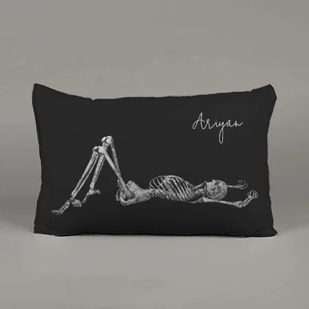 Skeleton Laying Down Black Halloween Design Customized Photo Printed Pillow Cover