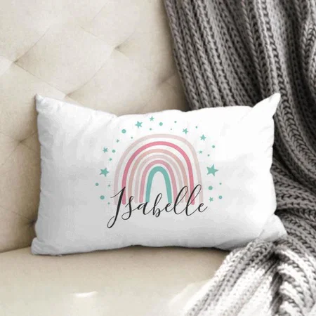 Girly Pink Aqua Rainbow Script Customized Photo Printed Pillow Cover