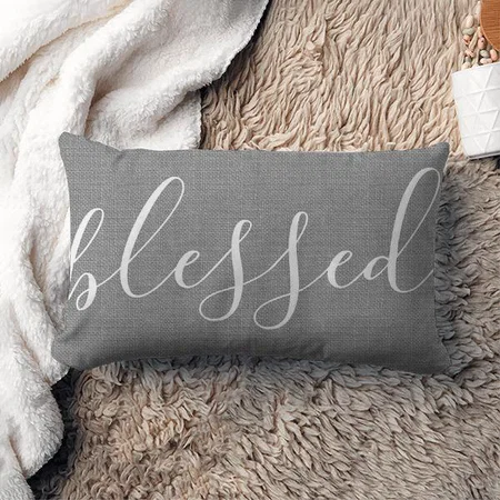Rustic Grey Modern Blessed Text Design Customized Photo Printed Pillow Cover