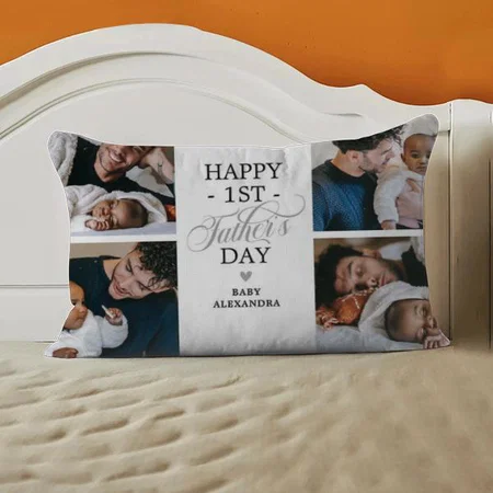 First Fathers Day Photo Collage Customized Photo Printed Pillow Cover