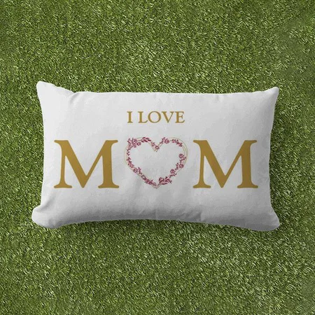 I Love Mom With Wildflowers Heart Design Customized Photo Printed Pillow Cover