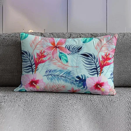 Pink Blue Teal Floral Modern Tropical Pattern Customized Photo Printed Pillow Cover