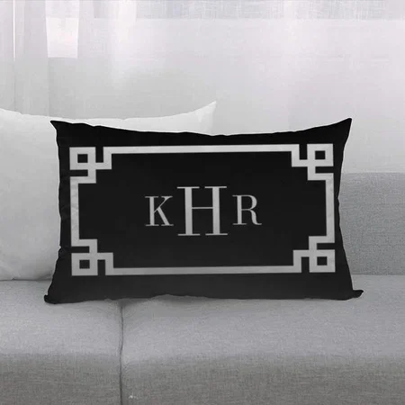 Black and White Greek Key Monogram Customized Photo Printed Pillow Cover