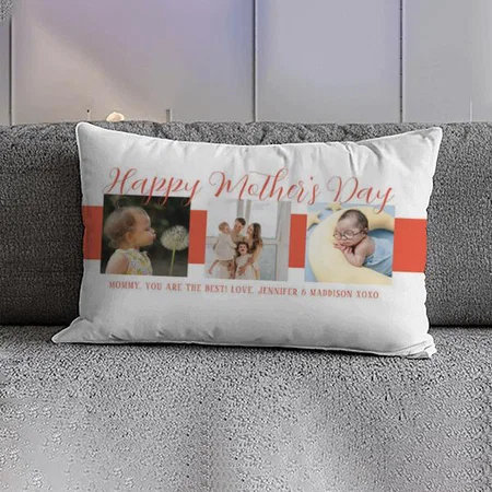 Happy Mother's Day Mom Pink Script Photo Design Customized Photo Printed Pillow Cover