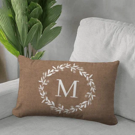 Rustic Wreath Monogram Customized Photo Printed Pillow Cover