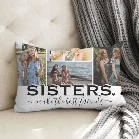 Sisters Quote Photo Collage Customized Photo Printed Pillow Cover