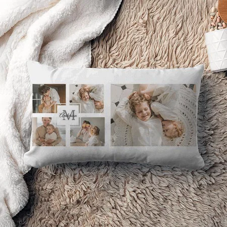 Black & White Trendy Collage Family Photo Customized Photo Printed Pillow Cover