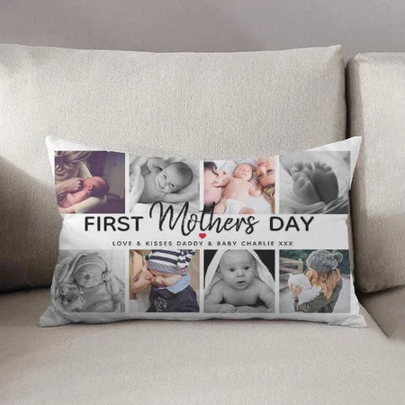 Simple First Mother's Day Picture Collage Customized Photo Printed Pillow Cover