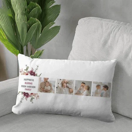 Trendy Collage Family Photo Red Flowers Design Customized Photo Printed Pillow Cover