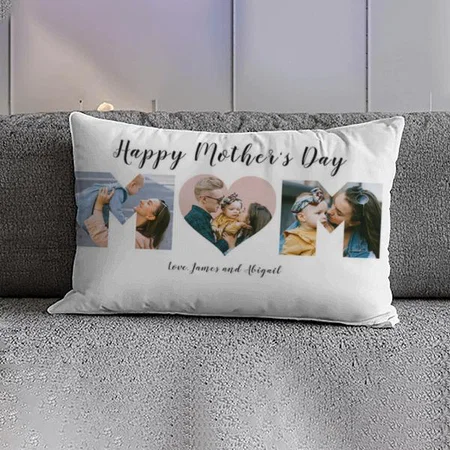 Happy Mother's Day 3 Photo Collage Customized Photo Printed Pillow Cover