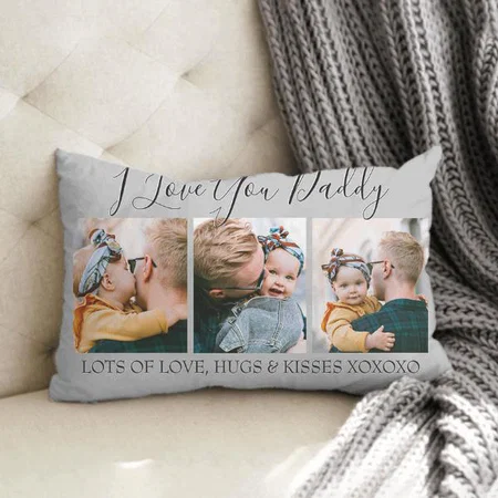 Modern Father's Day 3 Photo Collage Customized Photo Printed Pillow Cover