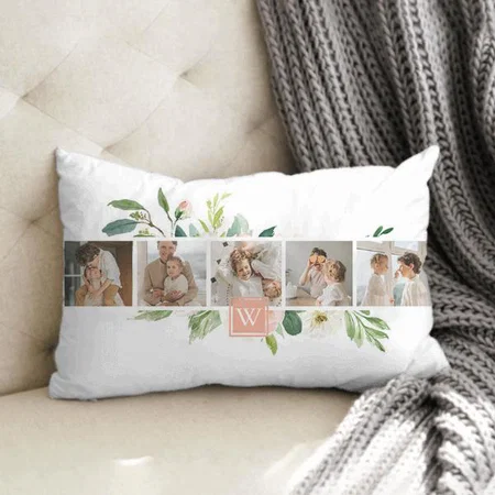 Trendy Family Photo Collage With Flowers Design Customized Photo Printed Pillow Cover