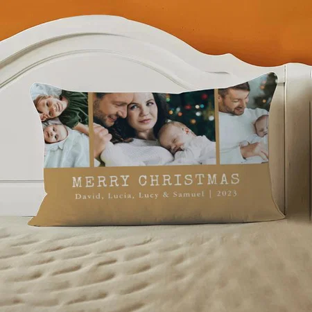 Gold Color Holiday Family Photo Customized Photo Printed Pillow Cover