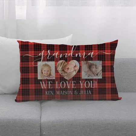 Red Black Plaid 3 Photo Collage Design Customized Photo Printed Pillow Cover