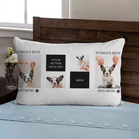 World Best Dog Mom  Photo Collage Design Customized Photo Printed Pillow Cover