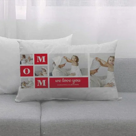 Modern Red Collage Photo Best Mom Ever Customized Photo Printed Pillow Cover