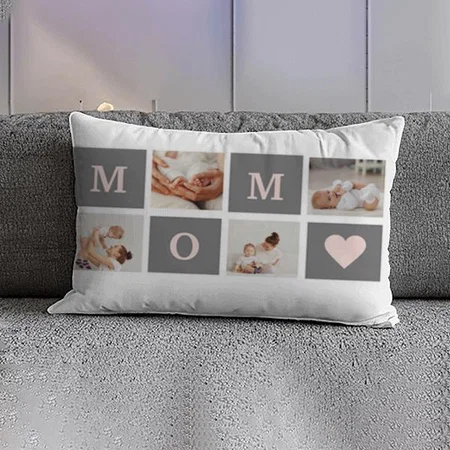 Modern Pink & Grey Collage Photo Best Mom Design Customized Photo Printed Pillow Cover