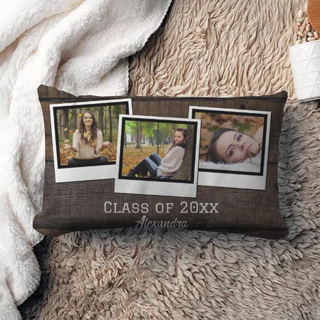 3-Photo Frames Rustic Graduation Photo Collage Customized Photo Printed Pillow Cover