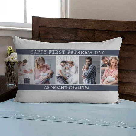 First Fathers Day 5 Photo Collage Customized Photo Printed Pillow Cover