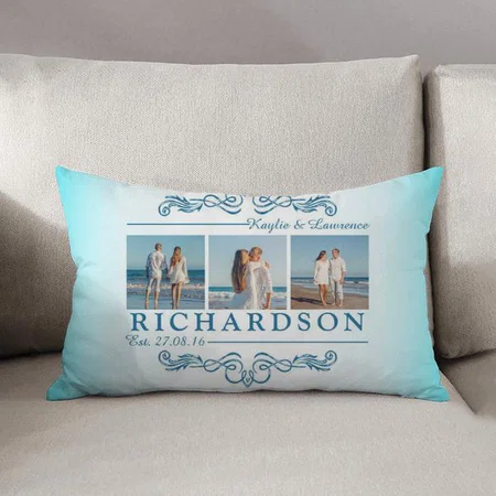 Beach Wedding Monogram And Photo Collage Design Customized Photo Printed Pillow Cover