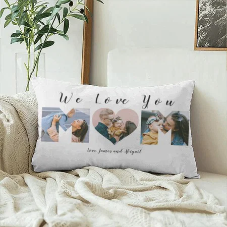 Unique Cute Heart We Love You Mom 3 Photo Collage Customized Photo Printed Pillow Cover