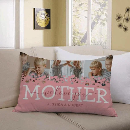 Pink Hearts Mothers Day Photo Design Customized Photo Printed Pillow Cover