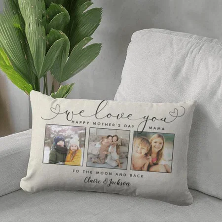 Modern Script We love You Family Photo Collage Customized Photo Printed Pillow Cover