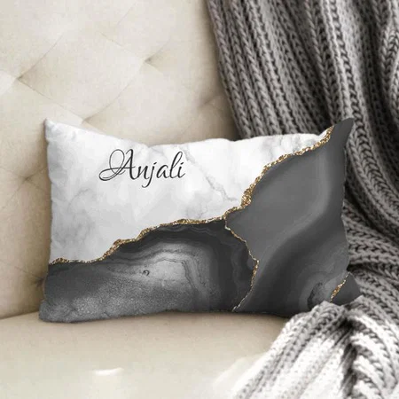 White Marble Gilded Black Customized Photo Printed Pillow Cover