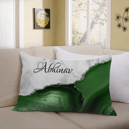 White Marble Green Agate Gold Glitter Customized Photo Printed Pillow Cover