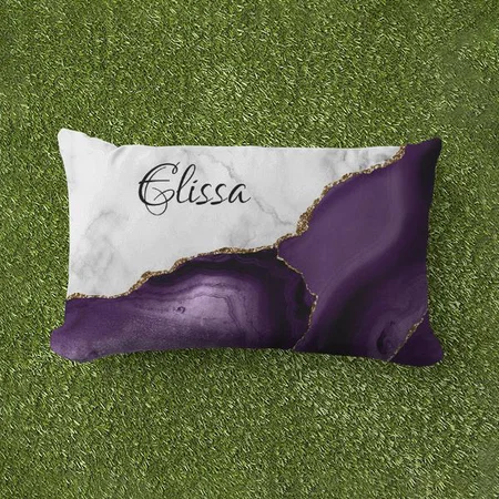 White Marble Purple Agate Gold Glitter Design Customized Photo Printed Pillow Cover