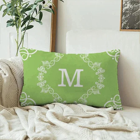 Monogrammed Lime Green White Decorative Customized Photo Printed Pillow Cover