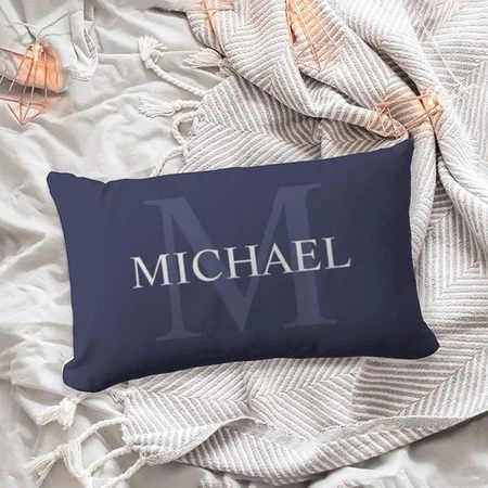 Navy Blue Name Monogram Customized Photo Printed Pillow Cover