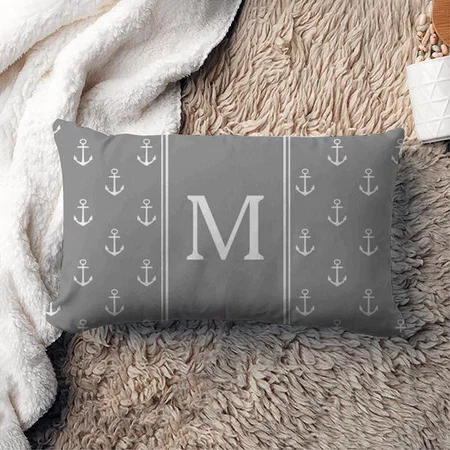 Grey and White Anchors Monogram Customized Photo Printed Pillow Cover