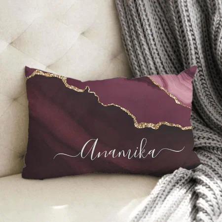 Burgundy Gold Geode Gold Monogram Customized Photo Printed Pillow Cover