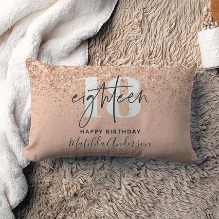 Peach Girly Modern Glitter Chic 18 Birthday Customized Photo Printed Pillow Cover