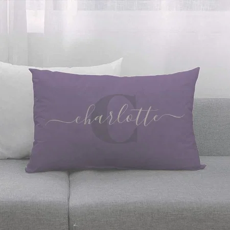 Lilac Purple Script Name Monogram Customized Photo Printed Pillow Cover