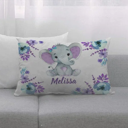 Purple Teal Elephant Design Customized Photo Printed Pillow Cover