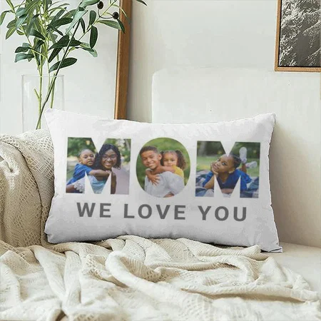 Mom We Love You 3 Photo Collage Customized Photo Printed Pillow Cover